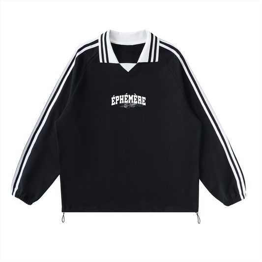 Contrast Striped Lapel Collar Sweatshirt