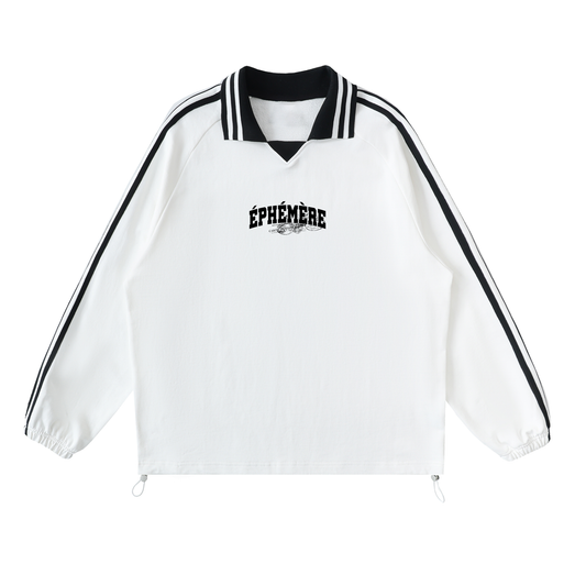 Contrast Striped Lapel Collar Sweatshirt